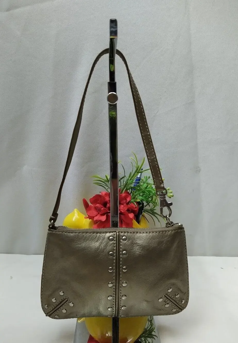 Michael Kors Altor Gray Bronze Leather Studded Zipper Wristlet - Coin Wallet